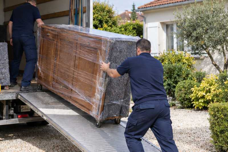 Chargement d'un buffet emballé par la rampe du camion, Argenteuil